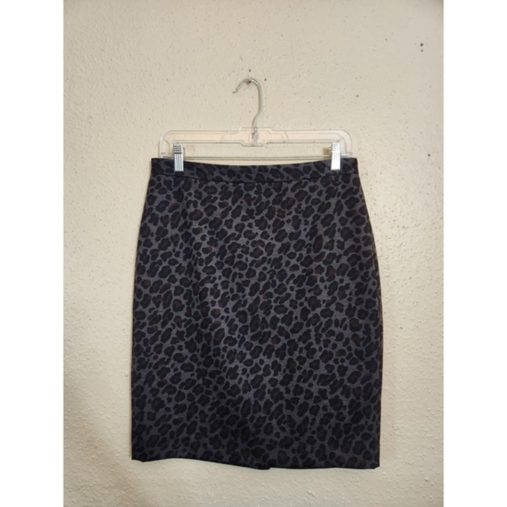 Ann Taylor Women's Black Gray Leopard Stretch Mini Pencil Skirt 6 Petite NWT